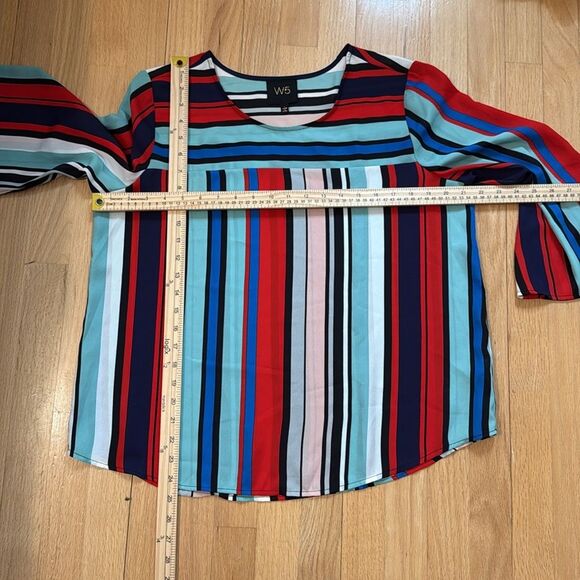 W5 STRIPED TOP NAUTICAL RED WHITE BLUE COASTAL PATRIOTIC SIZE LARGE BELL SLEEVE - Picture 7 of 7